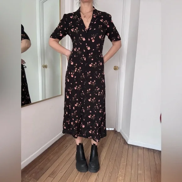 Reformation Black Floral Midi Dress - Picture 7 of 9